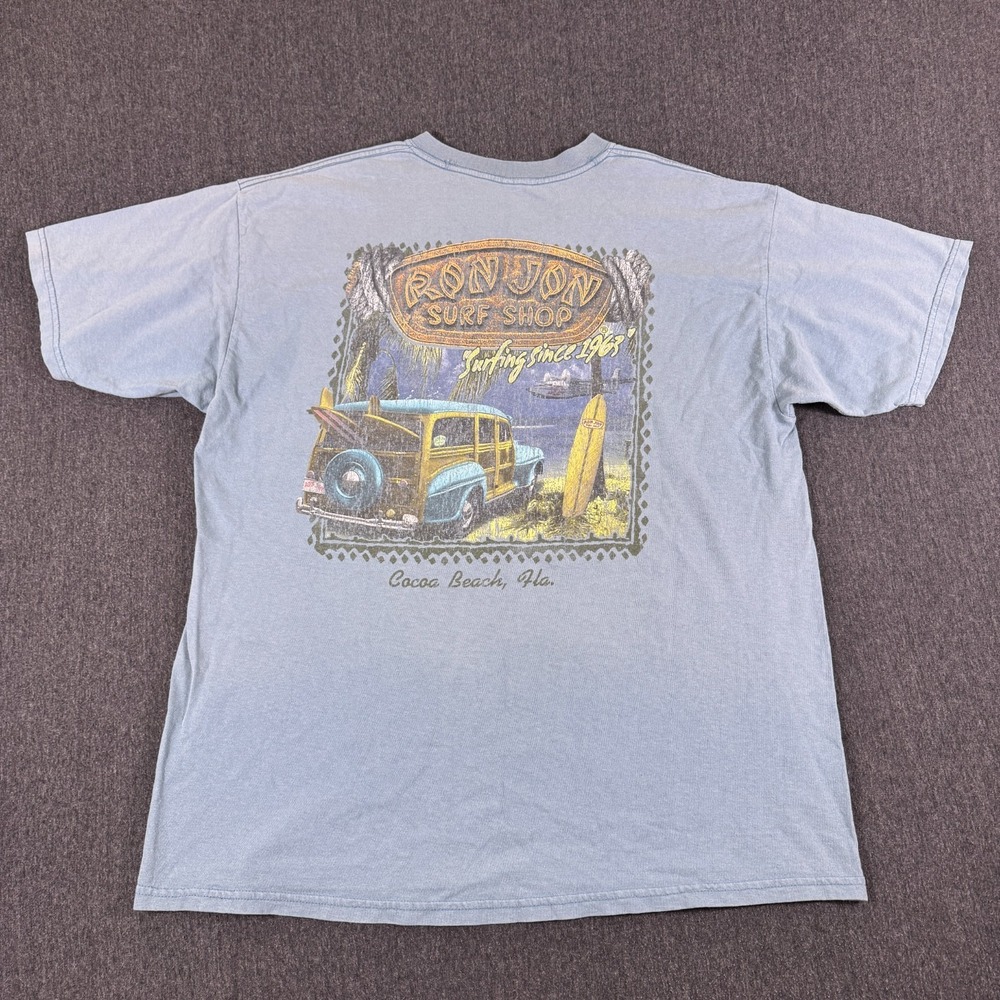 Ron‎ Jon Surf Shop Mens Light Blue Graphic Print Cocoa Beach Crew Neck T-Shirt